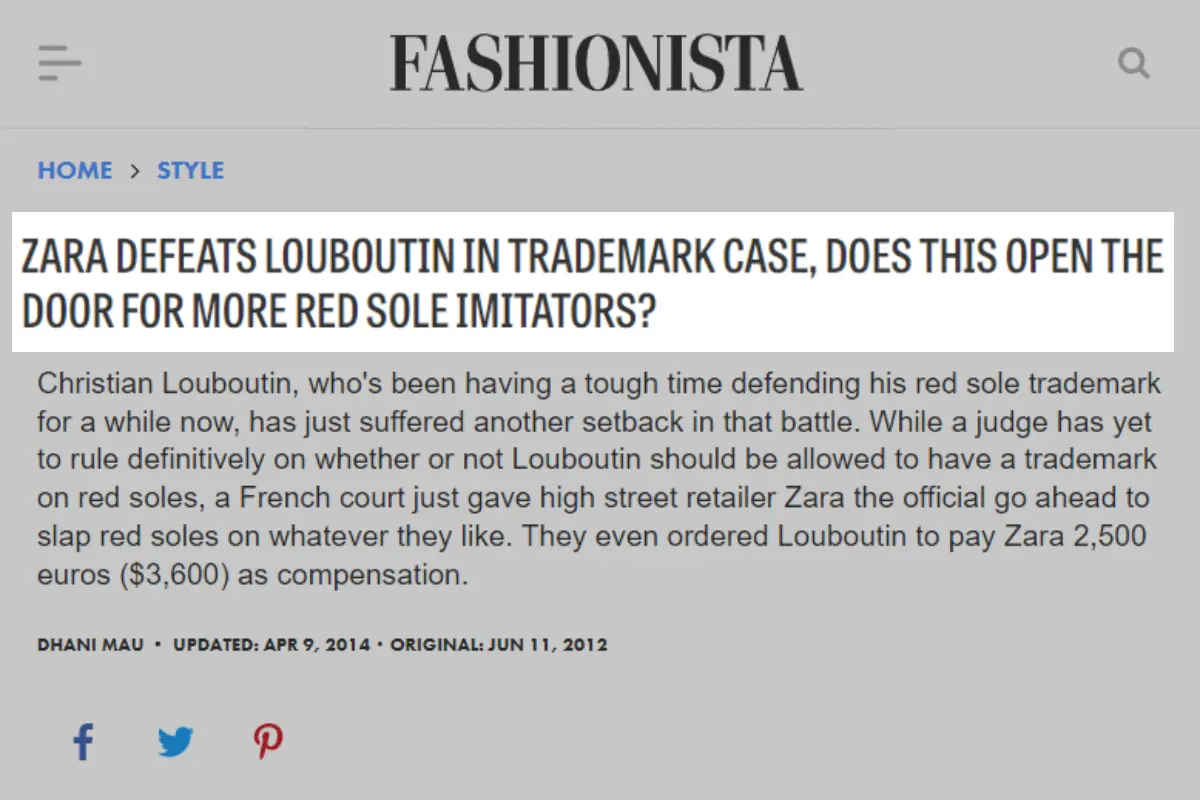 Zara defeats louboutin in red sole trademark case