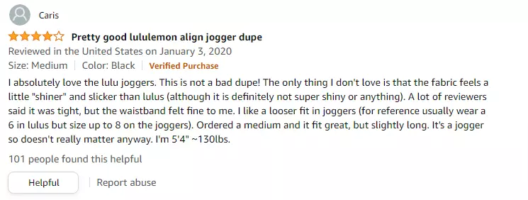 Amazon lululemon dupe jogger review