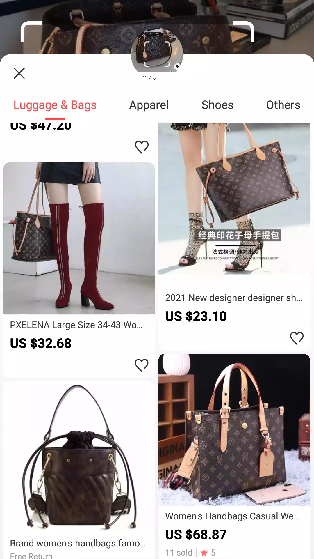 Aliexpress designer dupes search result a